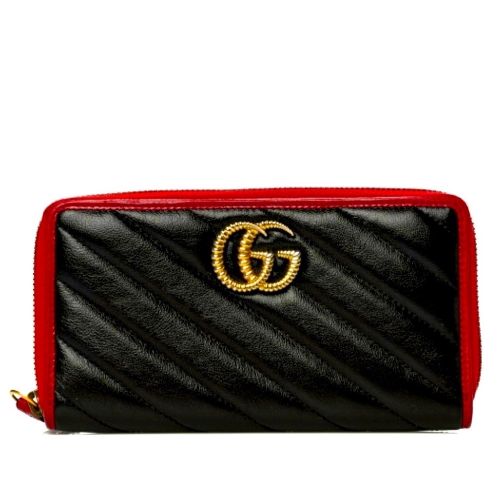 Gucci Authentic Marmot Diagonal Quilted. Leather Zip Around Wallet EC